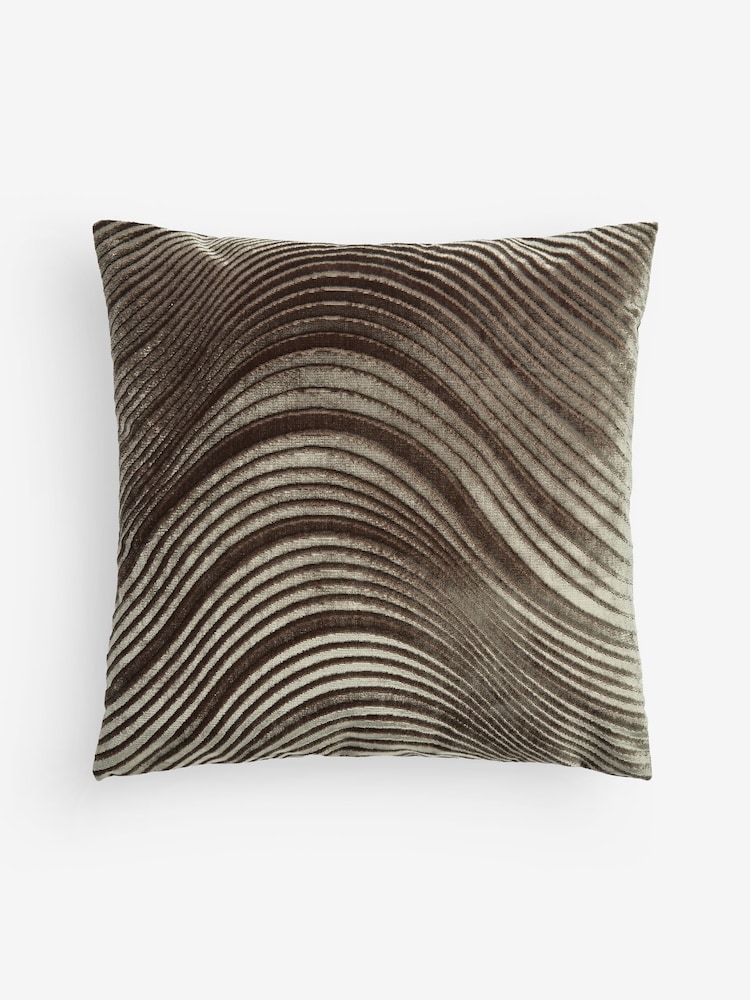 Mocha Brown 59 x 59cm Velvet Curve Cushion - Image 3 of 5