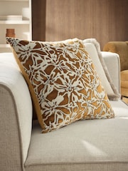 Ochre Yellow 50 x 50cm Velvet Abstract Floral Cushion - Image 1 of 5