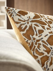 Ochre Yellow 50 x 50cm Velvet Abstract Floral Cushion - Image 2 of 5