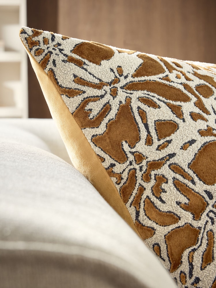 Ochre Yellow 50 x 50cm Velvet Abstract Floral Cushion - Image 2 of 5
