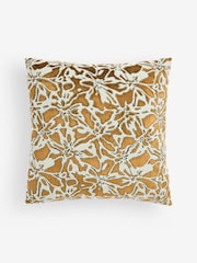 Ochre Yellow 50 x 50cm Velvet Abstract Floral Cushion - Image 3 of 5