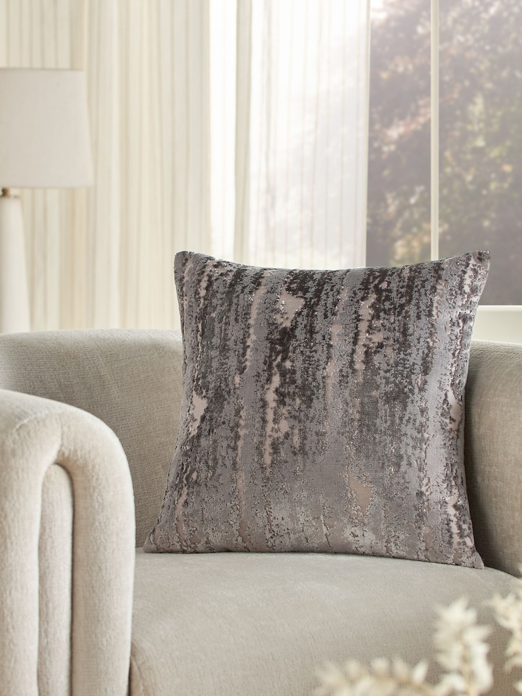 Charcoal Grey 43 x 43cm Fem Chic Velvet Abstract Cushion - Image 1 of 5