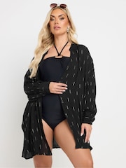 Yours Curve Black Stand Collar Beach Shirt - Image 1 of 6