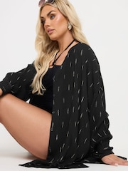 Yours Curve Black Stand Collar Beach Shirt - Image 2 of 6