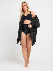 Yours Curve Black Stand Collar Beach Shirt - Image 3 of 6