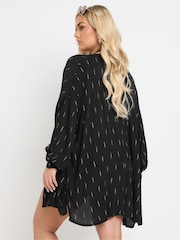 Yours Curve Black Stand Collar Beach Shirt - Image 4 of 6