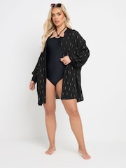 Yours Curve Black Stand Collar Beach Shirt - Image 5 of 6