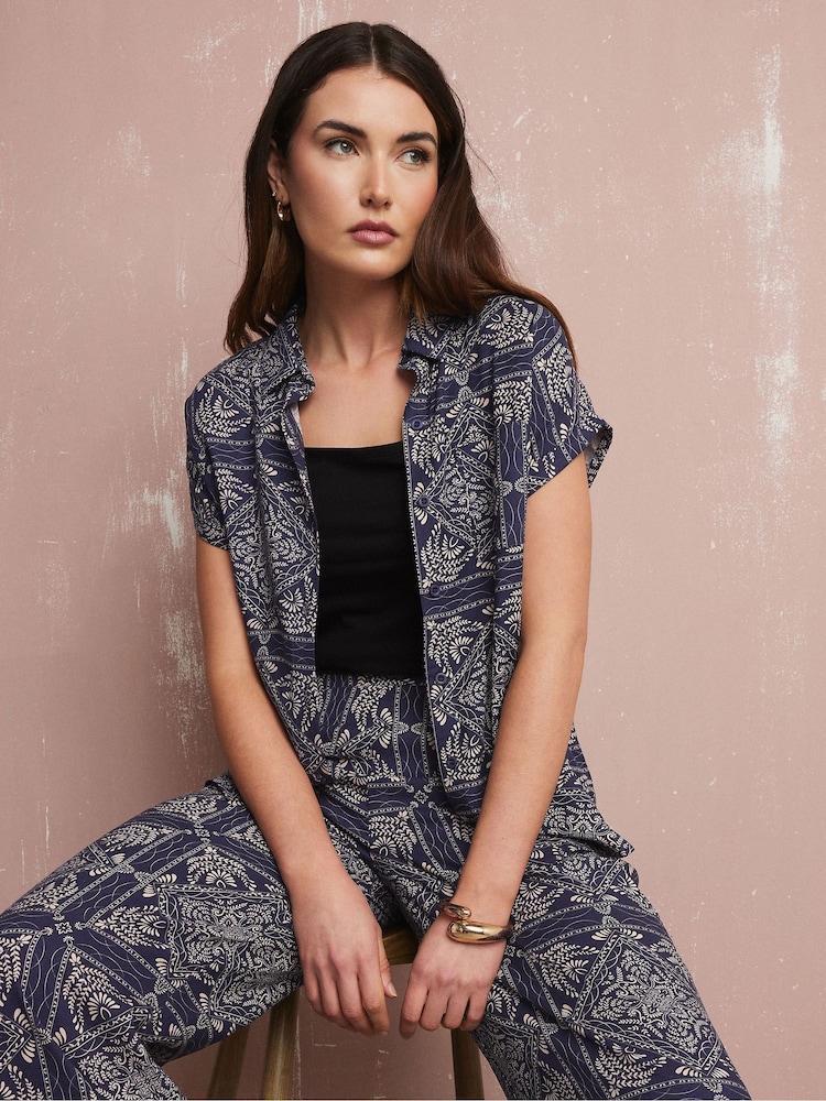 Long Tall Sally Blue Tile Button Shirt - Image 1 of 5