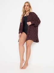 Yours Curve Brown Stand Collar Beach Shirt - Image 3 of 6