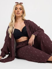 Yours Curve Brown Stand Collar Beach Shirt - Image 5 of 6