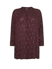 Yours Curve Brown Stand Collar Beach Shirt - Image 6 of 6