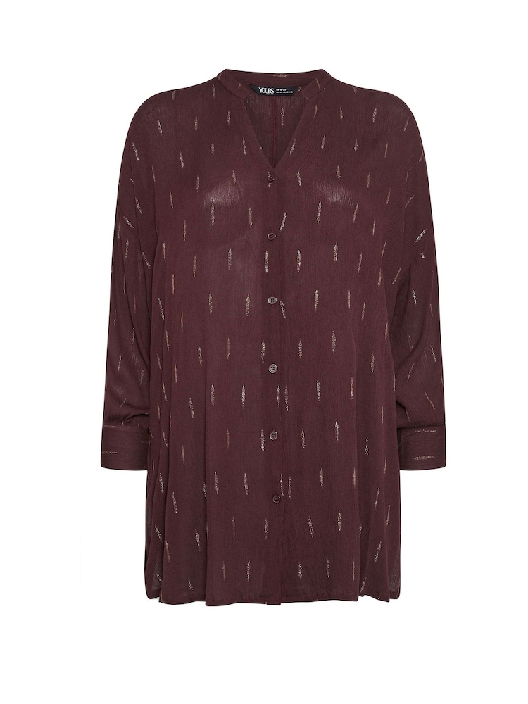 Yours Curve Brown Stand Collar Beach Shirt - Image 6 of 6