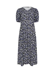 M&Co Natural V-Neck Midi Floral Print Dress - Image 1 of 1