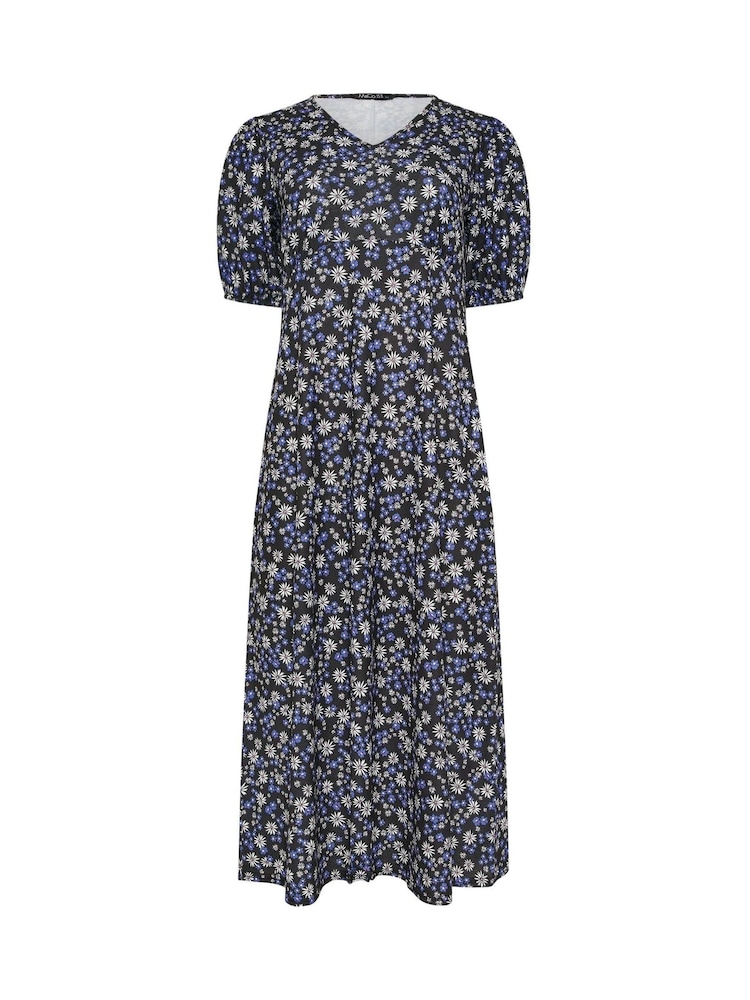 M&Co Natural V-Neck Midi Floral Print Dress - Image 1 of 1