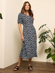M&Co Natural V-Neck Midi Floral Print Dress - Image 2 of 5