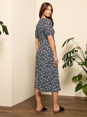 M&Co Natural V-Neck Midi Floral Print Dress - Image 3 of 5