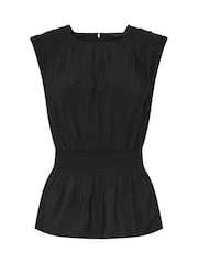 PixieGirl Petite Black Shirred Waist Sleeveless Vest - Image 5 of 5