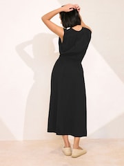 PixieGirl Petite Black Shirred Waist Midi Dress - Image 3 of 5