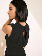 PixieGirl Petite Black Shirred Waist Midi Dress - Image 4 of 5