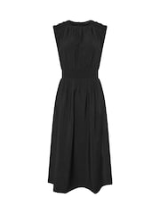 PixieGirl Petite Black Shirred Waist Midi Dress - Image 5 of 5
