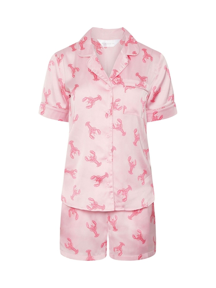 PixieGirl Petite Pink Satin Lobster Shirt & Shorts Set - Image 6 of 6