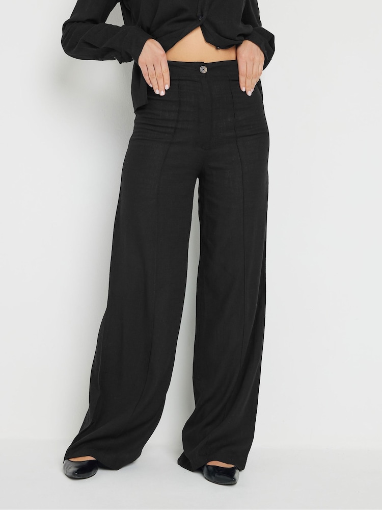 Long Tall Sally Black Pleat Front Linen Trousers - Image 2 of 4