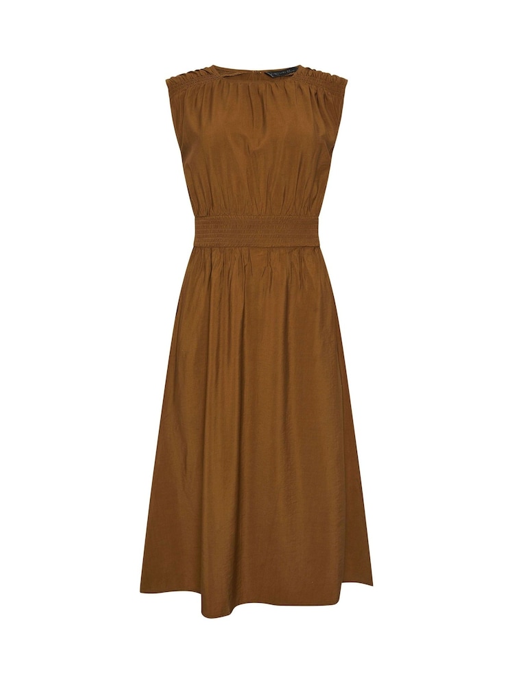 PixieGirl Petite Brown Shirred Waist Midi Dress - Image 5 of 5