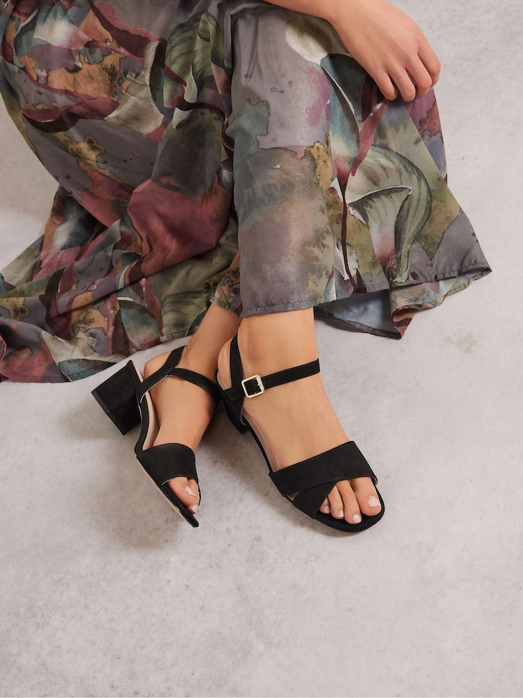 Long Tall Sally Black Two Part Block Sandals - Image 1 of 5