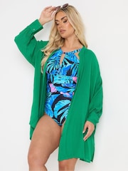 Yours Curve Green Stand Collar Beach Shirt - Image 1 of 6