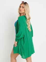 Yours Curve Green Stand Collar Beach Shirt - Image 3 of 6