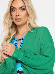 Yours Curve Green Stand Collar Beach Shirt - Image 4 of 6