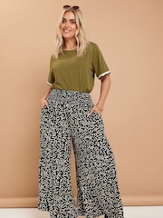 Yours Curve Black Shirred Waist Wide Leg Trousers - Image 2 of 5