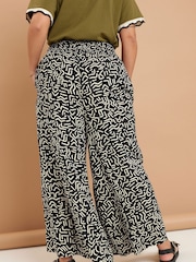 Yours Curve Black Shirred Waist Wide Leg Trousers - Image 3 of 5