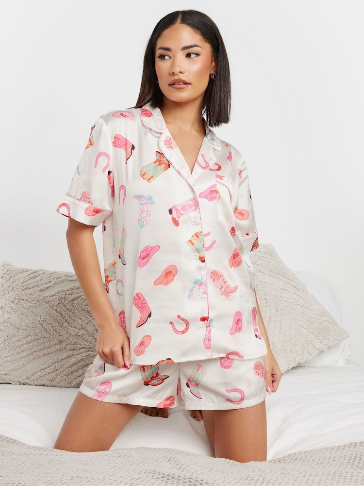 PixieGirl Petite Satin Western Boot Shirt And Shorts Set - صورة 1 من 5 PixieGirl Petite Satin Western Boot Shirt And Shorts Set - صورة 1 من 5