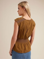 PixieGirl Petite Brown Shirred Waist Sleeveless Vest - Image 2 of 6