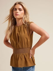 PixieGirl Petite Brown Shirred Waist Sleeveless Vest - Image 3 of 6