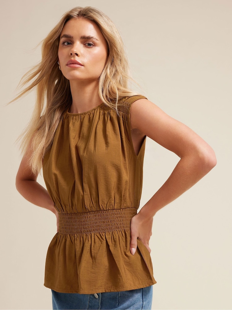 Brun - Débardeur PixieGirl Petite taille froncée sans manches - Image 3 of 6