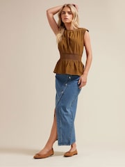 PixieGirl Petite Brown Shirred Waist Sleeveless Vest - Image 4 of 6
