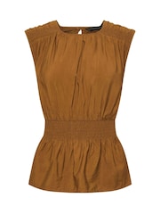 PixieGirl Petite Brown Shirred Waist Sleeveless Vest - Image 6 of 6