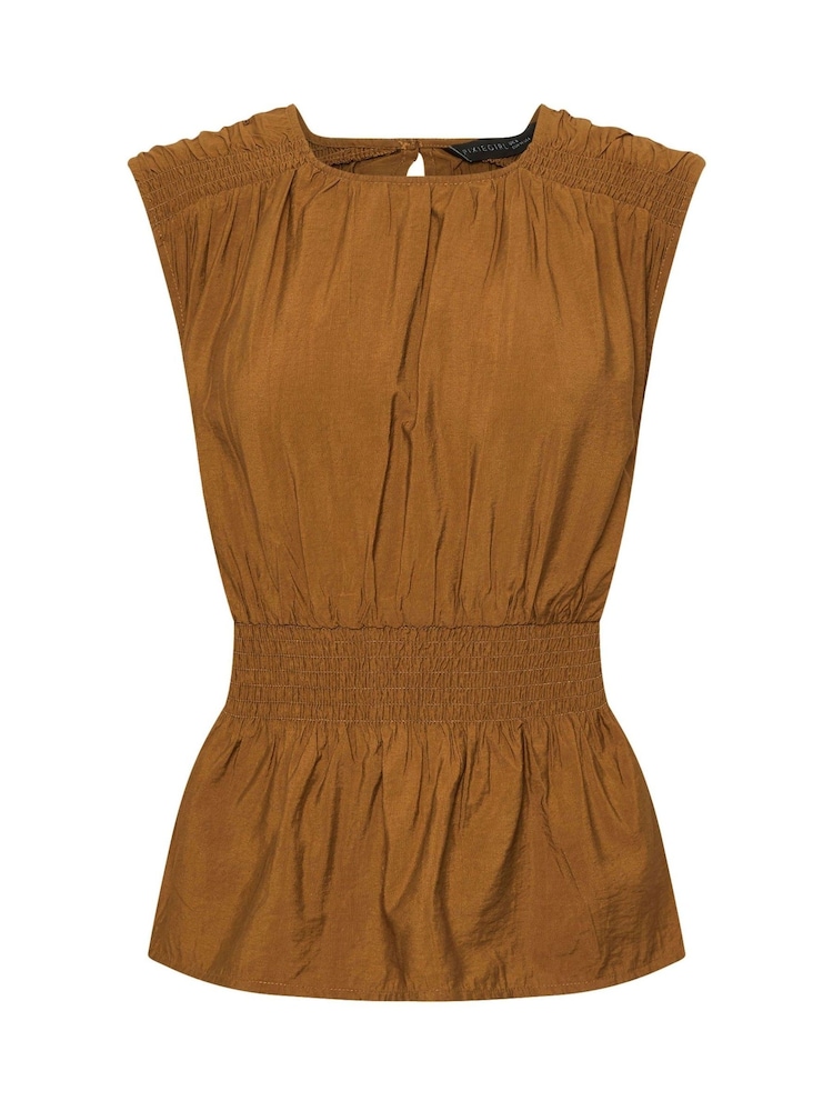 PixieGirl Petite Brown Shirred Waist Sleeveless Vest - Image 6 of 6