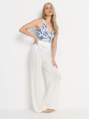 Long Tall Sally White Pointelle Knit Trousers - Image 1 of 5