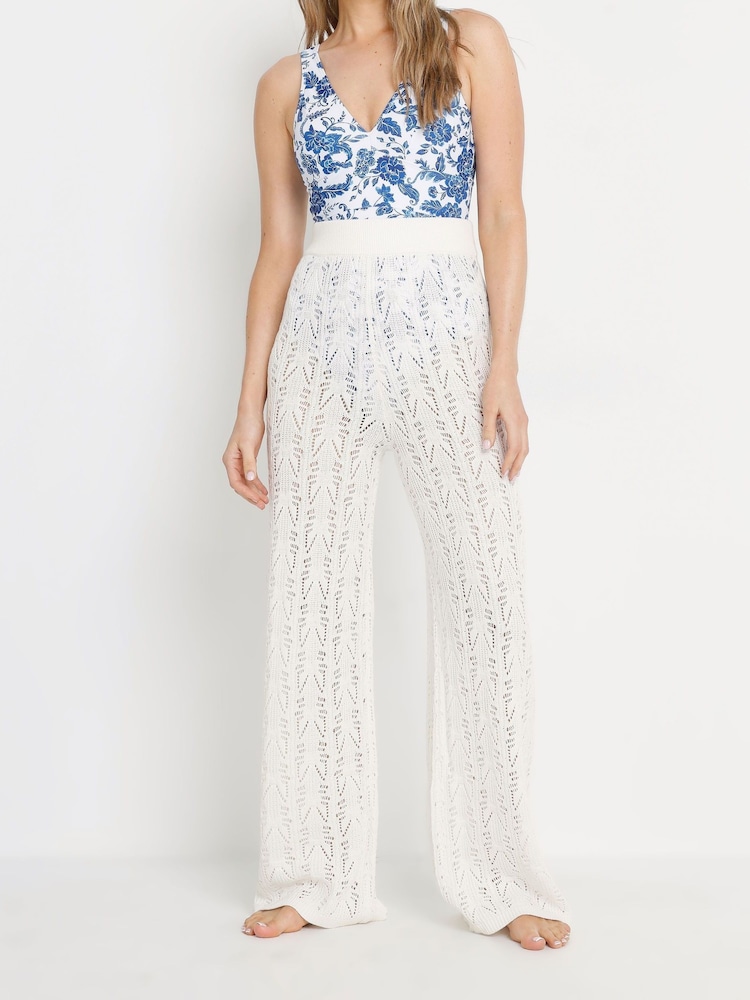 Long Tall Sally White Pointelle Knit Trousers - Image 2 of 5