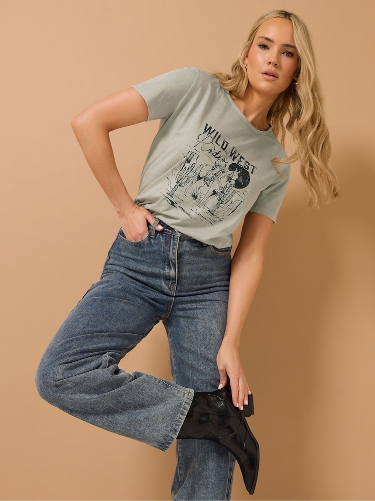 Long Tall Sally Natural Western Placement Print 100% Cotton T-Shirt - Image 1 of 6