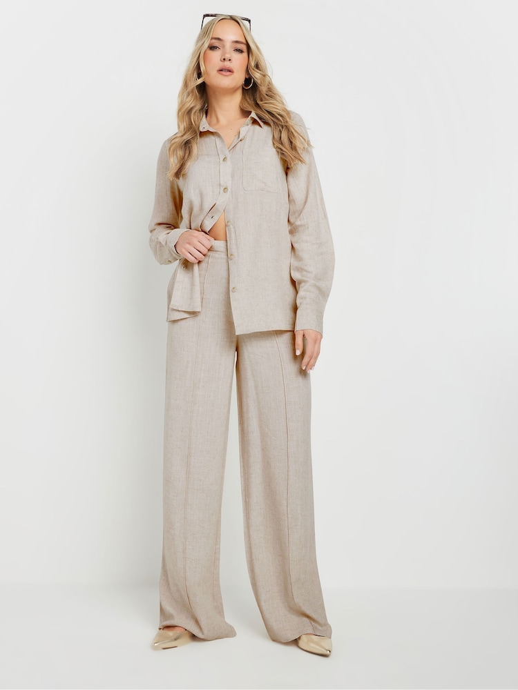 Long Tall Sally Natural Pleat Front Linen Trousers - Image 3 of 5