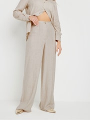 Long Tall Sally Natural Pleat Front Linen Trousers - Image 4 of 5