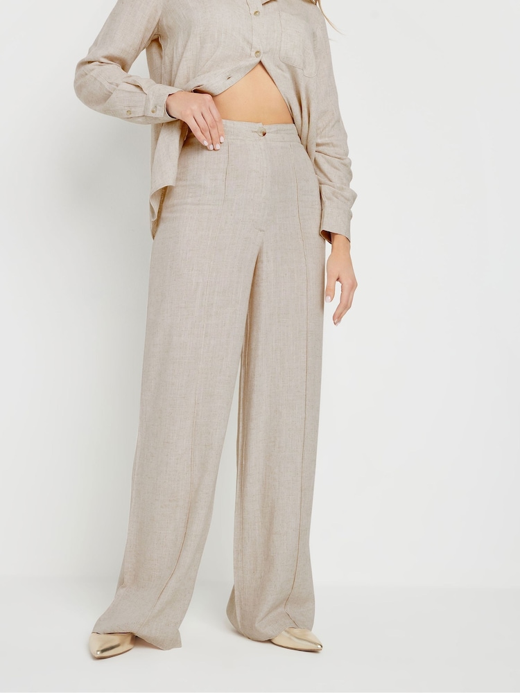 Long Tall Sally Natural Pleat Front Linen Trousers - Image 4 of 5