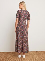 M&Co Orange Petite Short Sleeve Ditsy Wrap Maxi Dress - Image 2 of 5