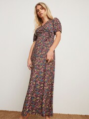 M&Co Orange Petite Short Sleeve Ditsy Wrap Maxi Dress - Image 4 of 5