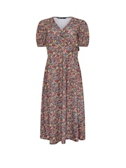 M&Co Orange Petite Short Sleeve Ditsy Wrap Maxi Dress - Image 5 of 5