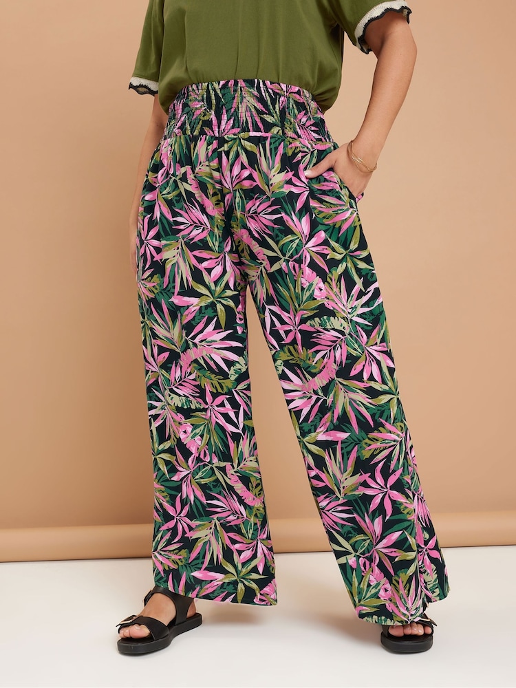 Yours Curve Shirred Waist Wide Leg Trousers - Imagen 1 de 5 Yours Curve Shirred Waist Wide Leg Trousers - Imagen 1 de 5